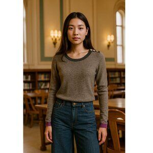 LABEL+THREAD women's Cashmere luxe button neck pullover Medium